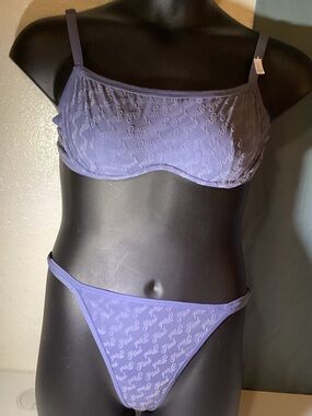 PINK Victoria's Secret Lavender Logo Lace Bralette & Thong